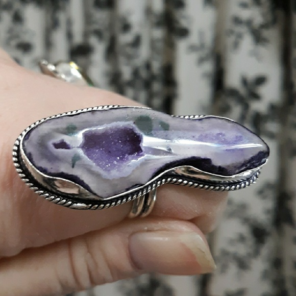 New Solar Quartz Agate Druzy 925 Silver Ring. - Picture 2 of 11